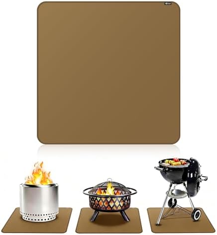 FLASLD Heavy-Duty Under Grill Mat 42inch Square Fire Pit Mat,3 Layers Fireproof Waterproof Grill Pads Protect for Deck,Patio,Outdoor Charcoal,Smokers,Wood Floor,Indoor Brown Fireplace Reusable by FLASLD