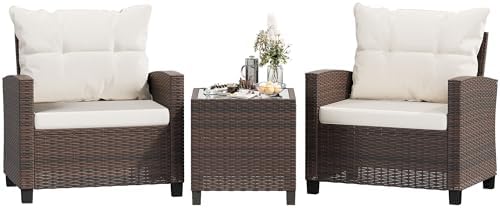 Shintenchi 3 Pieces Patio Furniture Set, PE Rattan Wicker 3 Pcs Patio Set, Outdoor Furniture Set with Two Outdoor Chairs and Table, Conversation Set for Garden, Poolside, Balcony, and Porch(Beige) by Shintenchi%7CFurnitureMadeforRealLife