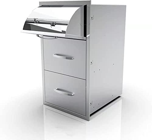 BBQ Outdoor Kitchen Drawers Stainless Steel 3-Drawer BBQ Drawer Enclosed Built-in Drawer Flush Mount for Outdoor Kitchens & BBQ Islands,17Wx30Hx21D Inch by OLIPIC