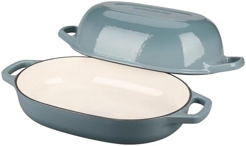 EDGING CASTING Enameled Cast Iron Oval Dutch Oven Pot with Lid, Dutch Oven for Sourdough Bread Baking, Bread Oven, Bread Dutch Oven, Oval Bread Pan, 7qt, Seasalt - Image 4