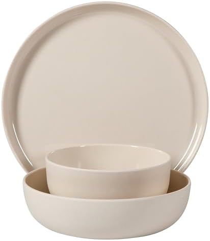 Gibson Home Candy Skies 12 Piece Unbreakable Wheat Straw Melamine Plates and Bowls Dinnerware Set - Outdoor, Camping, & Everyday Use - Matte Exterior/Shiny Interior Taupe Cream - Image 6