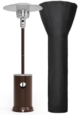 Pamapic Outdoor Propane Patio Heater, 2-in-1 Table Design, Double-Layer Stainless Steel Burner, with Heavy-Duty Waterproof Cover, Residential Use，Brown by Pamapic