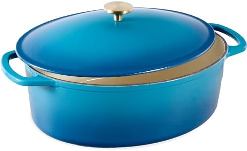Best Choice Products Oval 7.5 Quart Enamel Cast-Iron Dutch Oven, Heavy-Duty Pre-Seasoned for Baking, Cooking w/Side Handles – Blue by BestChoiceProducts
