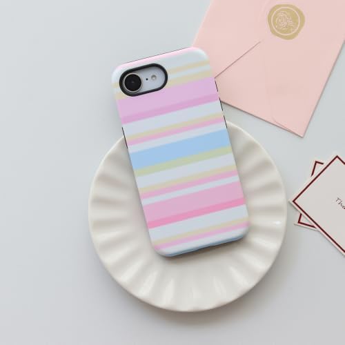 for iPhone 17e Case iPhone 16e Case, Magnetic Matte Frosted Dual-Layer Striped Phone Case for Women, Retro Aesthetic Cover Compatible with MagSafe Accessories - Pastel Dream - Image 2