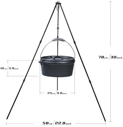 8 Piece cast iron dutch oven camping set. 4.5 Qt cast iron pot with lid and Lifter Handle；2.1qt pot handle with lid；10In Pans ；Camping Tripod with；Grill Cookware Skillet Sets，Car carry-on storage box - Image 4