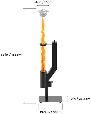 Smokeless Wood Pellet Patio Heater, Spiral Swirling Flame Glass Tube Fire Pit for Patio/Garden/Backyard, Anti-Tip Steel Base with Adjustable Feet, Outdoor Use Only - Image 2