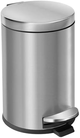Cesun Small Round Bathroom Trash Can with Lid Soft Close, 1.2 Gal, Silver by Cesun
