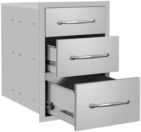 Outdoor Kitchen Drawers 14" W x 21" H x 21" D Stainless Steel Triple Drawers with Ergonomic Handle for BBQ Island, Patio Grill Station & Outdoor Kitchen Cabinets by Unknown