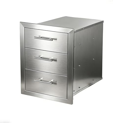 Outdoor Kitchen Drawers 18" x 20.5" x 20.5" Stainless Steel Triple Drawer Cabinet with Handles, Flush Mount Modular Storage for BBQ Islands & Patios by Cobaltis