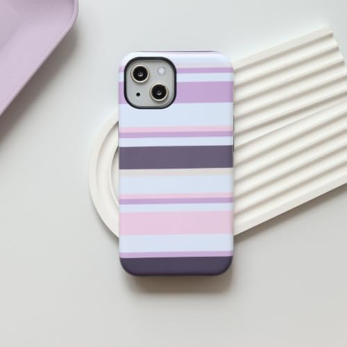 for iPhone 14 Case, Magnetic Matte Frosted Dual-Layer Striped Phone Case for Women, Retro Aesthetic Cover Compatible with MagSafe Accessories - Lavender Mist - Image 2