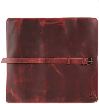 Leather Knife Roll Bag for Chefs – 17.5” x 17.5” Professional Chef Knife Storage Organizer, Portable Culinary Knife Case, Travel Knife Roll for Kitchen, BBQ & Catering (Red) - Image 6