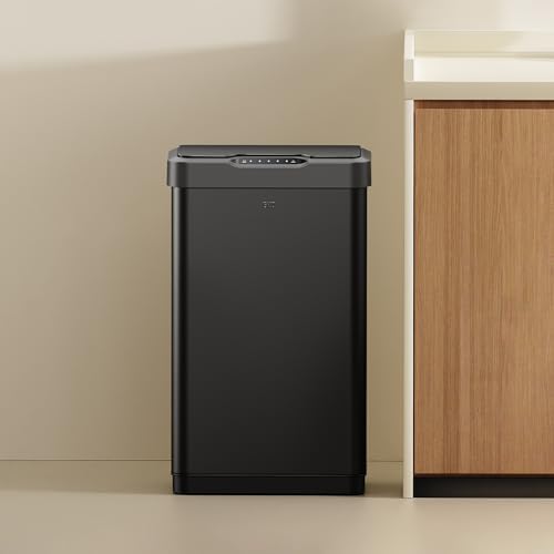 EKO Mirage-T 50 Liter / 13.2 Gallon Touchless Rectangular Motion Sensor Trash Can or Recycling Bin, Brushed Stainless Steel Finish (Matte Black) - Image 7