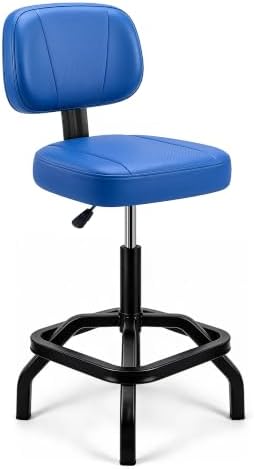 Shop Stool, Garage Stool with Backrest, Mechanic Chair for Workshop, Blue by Fastes