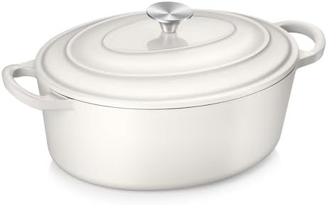 TeamFar 7QT Oval Dutch Oven, Enameled Cast Iron Dutch Oven Pot with Lid by TeamFar
