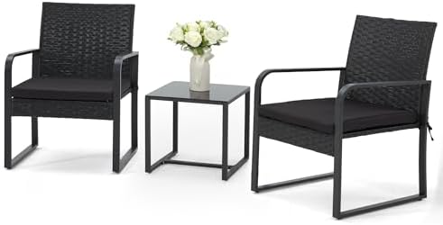 Bezseller 3-Piece Patio Furniture Set, Wicker Bistro Set, Black by Bezseller