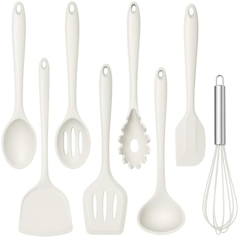 TeamFar Silicone Cooking Utensils Set, 8 PCS Kitchen Utensils Set, White by TeamFar
