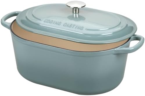 EDGING CASTING Enameled Cast Iron Oval Dutch Oven, 6QT, Seasalt - Image 5
