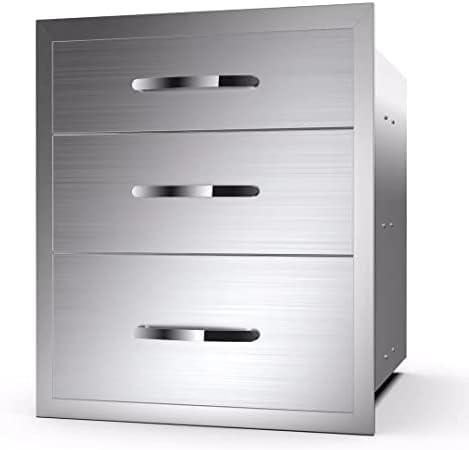 Outdoor Kitchen Drawers Stainless Steel 3-Drawer BBQ Drawer Enclosed Built-in Drawer Flush Mount For Outdoor Kitchens & BBQ Islands,20Wx23Dx27H by RIGMEC