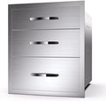 Outdoor Kitchen Drawers Stainless Steel 3-Drawer BBQ Drawer Enclosed Built-in Drawer Flush Mount For Outdoor Kitchens & BBQ Islands,20Wx23Dx27H by RIGMEC