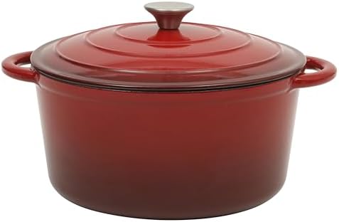 Gibson Home Addlestone 7 Qt Enameled Cast Iron Dutch Oven Pot with Lid – Round, Oven Safe to 500°F, Ideal for Bread Baking & Stews - Gradient Red by GibsonHomewares