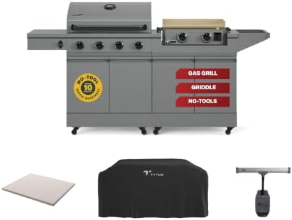 Tytus 2-in-1 Gas Grill, Gas Griddle, Prep Cart, Cover, Light, Stone by TYTUS