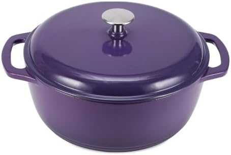 Amazon Basics Enameled Cast Iron Dutch Oven Pot With Lid, 6-Quart, Round, Dual Handles, Heavy-Duty, Oven Safe for Stews, Roasting & Baking, Purple by AmazonBasics