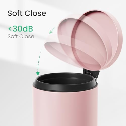 Cesun Small Round Bathroom Trash Can with Lid Soft Close, 1.2 Gal, Pink - Image 4