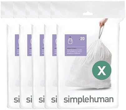 simplehuman Code X 100 Count Custom Fit Liners, Heavy-Duty Commercial Drawstring Trash Bags, One-by-One Mess-Free Dispense, Extra Thick & Double Seamed, 50% PCR Plastic, 80 Liter / 21 Gallon, White by Unknown