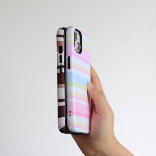 for iPhone 15 Plus Case, Magnetic Matte Frosted Dual-Layer Striped Phone Case for Women, Retro Aesthetic Cover Compatible with Mag Safe Accessories - Pastel Dream - Image 4