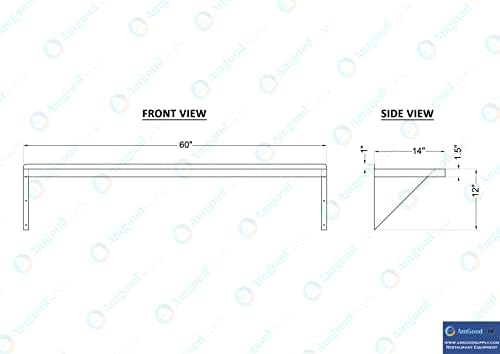 AmGood 14" x 60" Stainless Steel Wall Shelf | Appliance & Equipment Metal Shelving | NSF | Kitchen, Restaurant, Garage, Laundry, Utility Room | Heavy Duty | Turned-Down Edge - Image 5