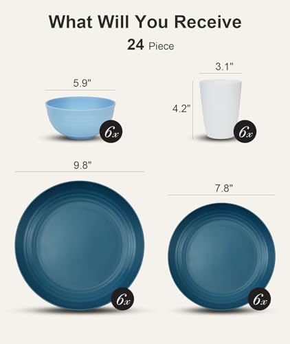 Quatish 24 Piece Plates and Bowl Set for 6, Dinnerware Dish Set for Kitchen - Image 2