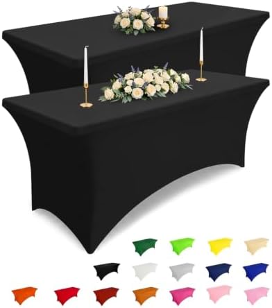 Smiry 2 Pack Spandex Table Cloth 4FT, Elastic Fitted Black Tablecloth by Smiry