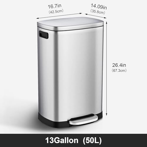 ELPHECO Kitchen Trash Can with Lid 13 Gal Stainless Steel Pedal Garbage Can - Image 4