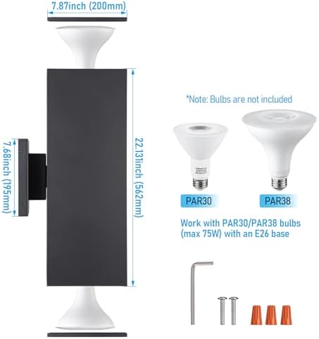 LEONLITE 2-Pack 22" Outdoor Rectangular Wall Light, Up and Down, E26 Base - Image 6