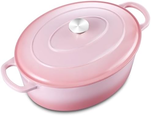Leonyo 5-Quart Enameled Cast Iron Oval Dutch Oven Pot with Lid, Pink by Leonyo