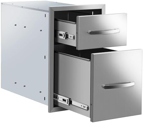 Outdoor Kitchen Double Drawers 13W x 20H x 21D Inch, Flush Mount Access BBQ Island Drawers for Outdoor Kitchens or Patio Grill Station by KODOM