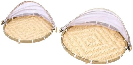 Estink Round Tent Basket, Wood Woven Food Serving Basket with Mesh Cover, Ideal for Picnics, BBQs, and Outdoor Events - Image 4