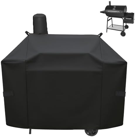 Grill Cover for Expert Grill Offset Smoker, 600D Heavy Duty Waterproof Cover for Expert Offset Smoker with Handles & Starps, Year-Round Outdoor Protection by Blackhoso