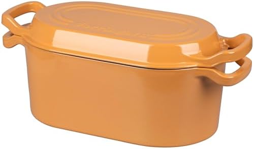 VORRINGARD Oval Dutch Oven Pot with Lid, Enamel Coating Cast Iron Bread Pans for Homemade Sourdough Bread Baking, Cooking, 4 Quart, Yellow - Image 6