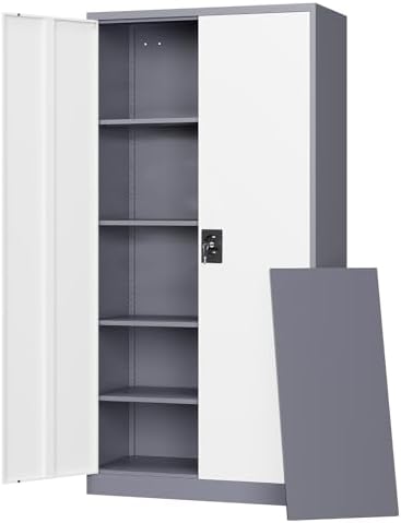 Letaya Metal Garage Storage Cabinets with Lock Door and Adjustable Shelves, Steel Tool Cabinets for Home,Office,Warehouse Organisieren (Gery White, 72" H) by LetayaMetalCabinets