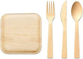 Bamboo Cutlery Set - Wooden Utensils for Eating - Disposable Wooden Cutlery set of 8 (2 Forks 2 Spoons 2 Knives 2 Plates) Bamboo Disposable Utensils - ECO Friendly Compostable Utensil for Party by PersonalizedTouchMakingYourMomentsMeanSoMuch