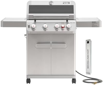Monument Grills 4+1 Burner Natural Gas Grill with Hose, 50,000 BTU Stainless Steel Outdoor Patio Barbecue Grill with Smoker Box, Fast Heating, Knob Control, M415BZNG by MonumentGrills