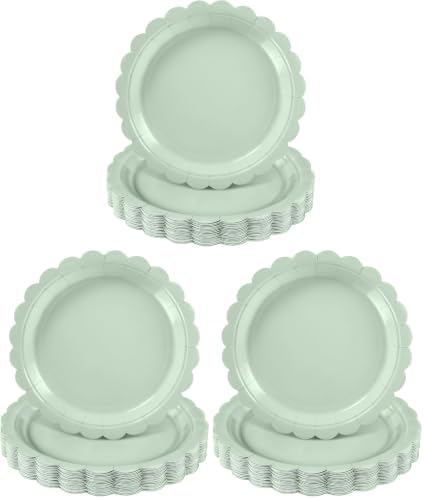 NatNarr 30 Pcs Sage Green Paper Plates 9 Inch Disposable Scalloped Wedding Plates Cute Dessert Cake Plate Party Dinner Plate for Bridal Baby Shower Engagement Reception Birthday (Pack of 3) by NatNarr