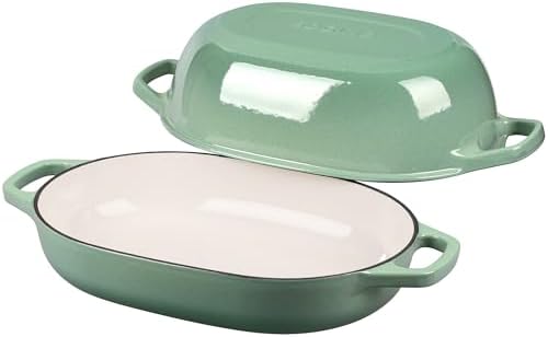EDGING CASTING Enameled Cast Iron Oval Dutch Oven Pot with Lid, Dutch Oven for Sourdough Bread Baking, Bread Oven, Bread Dutch Oven, Oval Bread Pan, 7qt, Sage Green - Image 3