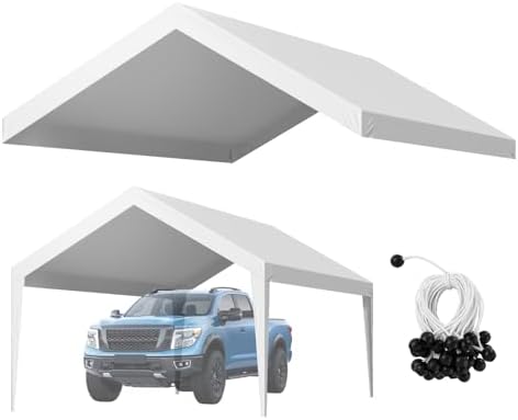 VEVOR Carport Replacement Canopy Cover, 12 x 20 ft Potable Garage Tent Top Tarp, UV-Resistant & Waterproof Car Shelter Tarp, Heavy Duty Car Port Cover with Ball Buggees, White, Frame Not Included by VEVOR