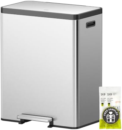 EKO EcoCasa II 36L+24L Dual Trash Can with Recycle Bin, Stainless Steel Garbage Can with Lid, Deodorizer Compartment, Odor-Proof and Fingerprint Resistant by Unknown