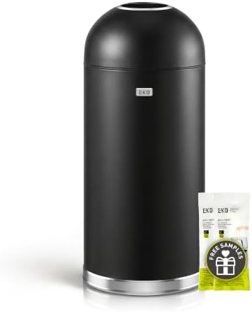 EKO Eternal 56L/15 Gallon Large Capacity Tall Commercial Trash Can, Round Open Top Waste Bin for Indoor and Outdoor, Black Steel Heavy-Duty, Durable Metal Garbage Bin for Home, Office, Restaurant by Unknown
