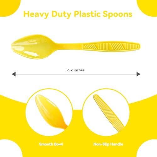 Yellow Plastic Spoons Heavy Duty, Disposable Party Supplies 104 PCS - Image 2