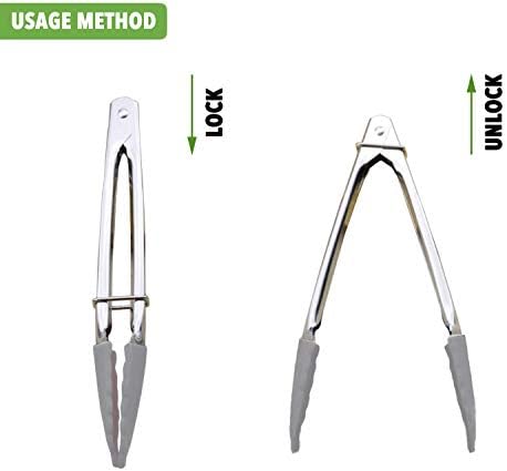 HINMAY 7-Inch Mini Tongs with Silicone Tips, Set of 3 (Black White Gray) - Image 3