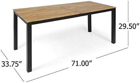 Christopher Knight Home Zak Outdoor 71" Acacia Wood Dining Table, Teak Finish, Black - Image 3